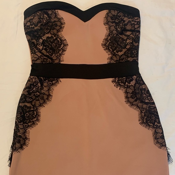 Dusty Rose Dress with Black Lace Detail - Picture 2 of 4